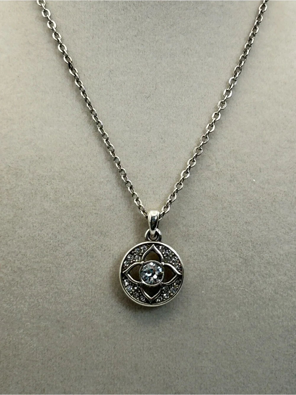 Brighton Ducale Necklace Round Pendant Clear Crystal Silver Plated 18